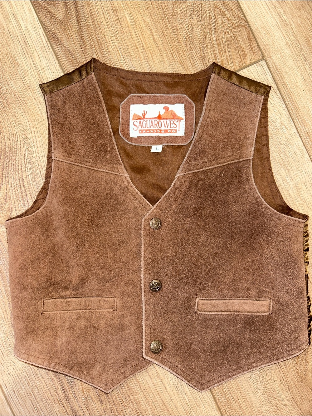Vintage 90’s Saguaro West Brown Suede Vest Boy Kid Large Excellent Condition